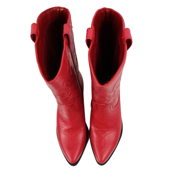 Size 7.5 Red cowboy knee high pull on boot - Picture 4 of 8